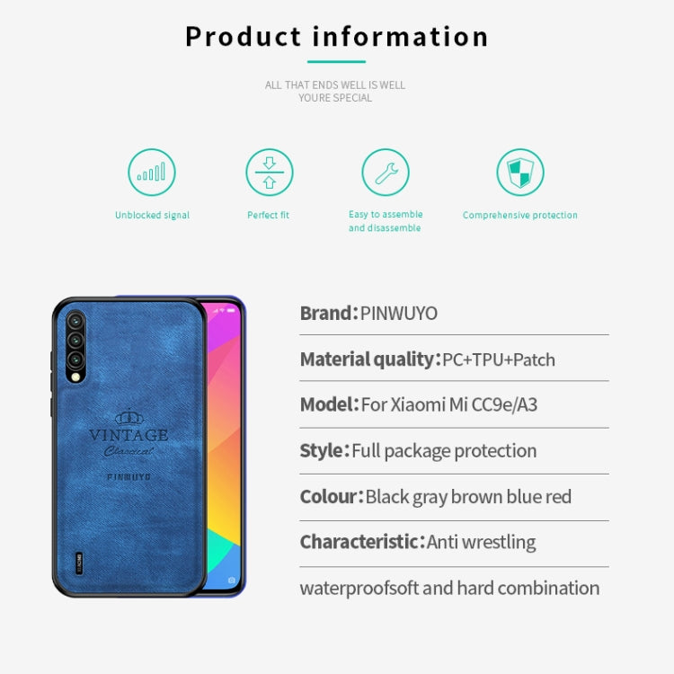 PINWUYO Shockproof Waterproof Full Coverage PC + TPU + Skin Protective Case  for Xiaomi Mi CC9e / A3(Blue) - Xiaomi Cases by PINWUYO | Online Shopping UK | buy2fix