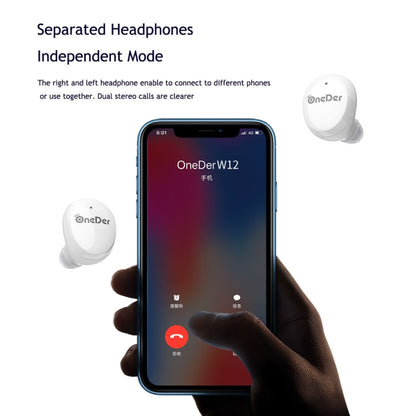 OneDer W12 Wireless Earphone with Waterproof IPX5 HD Stereo Sound TWS Bluetooth Earphone(White) - TWS Earphone by OneDer | Online Shopping UK | buy2fix