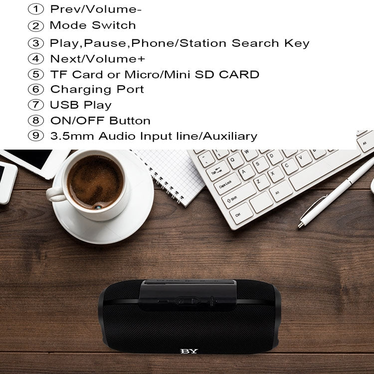 BY Portable Bluetooth Speaker Waterproof Wireless Loudspeaker 3D Stereo Music Surround Sound System Outdoor Speakers Support TF AUX(Red) - Desktop Speaker by buy2fix | Online Shopping UK | buy2fix