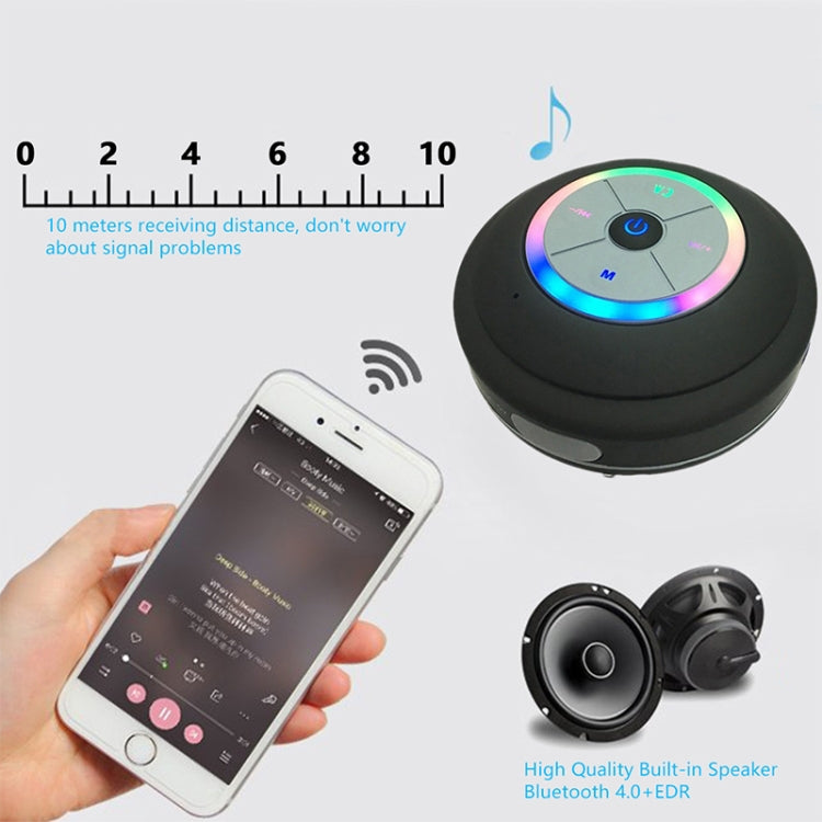 BTS-09 Wireless Bluetooth Speaker Waterproof Led FM Radio Subwoofer Bluetooth Column TF Card Suction Cup Mini Shower Speaker(Black) - Waterproof Speaker by buy2fix | Online Shopping UK | buy2fix
