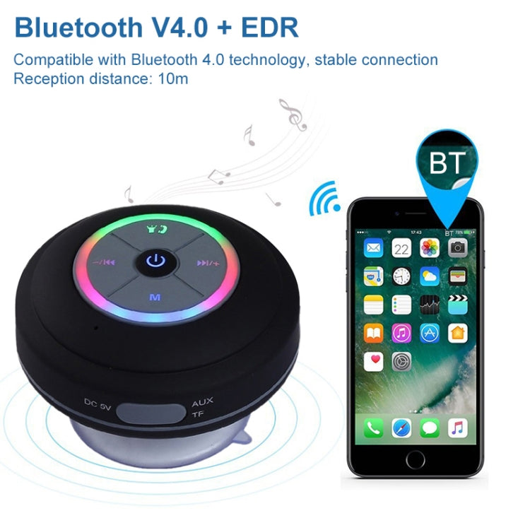 BTS-09 Wireless Bluetooth Speaker Waterproof Led FM Radio Subwoofer Bluetooth Column TF Card Suction Cup Mini Shower Speaker(Black) - Waterproof Speaker by buy2fix | Online Shopping UK | buy2fix