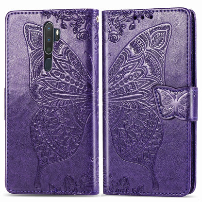 For OPPO A5 (2020) / A9 (2020) Butterfly Love Flower Embossed Horizontal Flip Leather Case with Bracket Lanyard Card Slot Wallet(Dark Purple) - OPPO Cases by buy2fix | Online Shopping UK | buy2fix