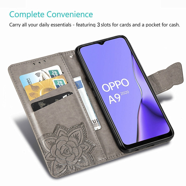 For OPPO A5 (2020) / A9 (2020) Butterfly Love Flower Embossed Horizontal Flip Leather Case with Bracket Lanyard Card Slot Wallet(Dark Purple) - OPPO Cases by buy2fix | Online Shopping UK | buy2fix