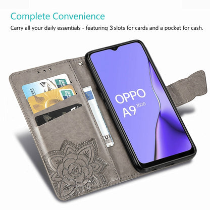 For OPPO A5 (2020) / A9 (2020) Butterfly Love Flower Embossed Horizontal Flip Leather Case with Bracket Lanyard Card Slot Wallet(Dark Purple) - OPPO Cases by buy2fix | Online Shopping UK | buy2fix