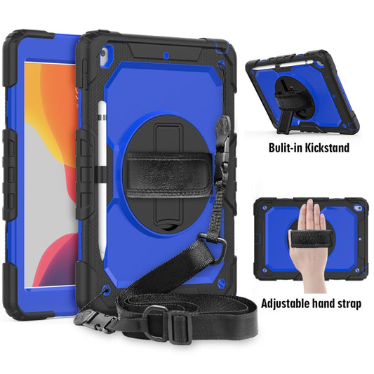 For iPad 10.2 Shockproof Colorful Silica Gel + PC Protective Case with Holder & Shoulder Strap & Hand Strap & Pen Slot(Black+Blue) - iPad 10.2 Cases by buy2fix | Online Shopping UK | buy2fix