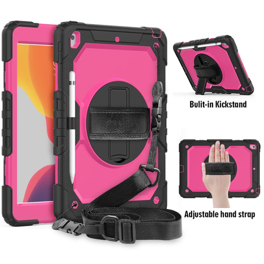 For iPad 10.2 Shockproof Colorful Silica Gel + PC Protective Case with Holder & Shoulder Strap & Hand Strap & Pen Slot(Black+Hot Pink) - iPad 10.2 Cases by buy2fix | Online Shopping UK | buy2fix