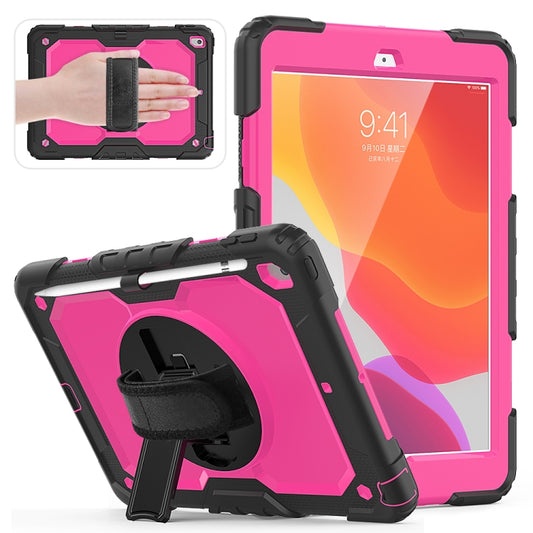 For iPad 10.2 Shockproof Colorful Silica Gel + PC Protective Case with Holder & Shoulder Strap & Hand Strap & Pen Slot(Black+Hot Pink) - iPad 10.2 Cases by buy2fix | Online Shopping UK | buy2fix