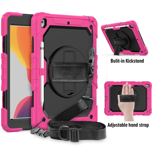 For iPad 10.2 Shockproof Colorful Silica Gel + PC Protective Case with Holder & Shoulder Strap & Hand Strap & Pen Slot(Hot Pink) - iPad 10.2 Cases by buy2fix | Online Shopping UK | buy2fix