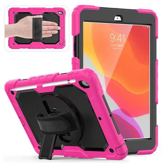 For iPad 10.2 Shockproof Colorful Silica Gel + PC Protective Case with Holder & Shoulder Strap & Hand Strap & Pen Slot(Hot Pink) - iPad 10.2 Cases by buy2fix | Online Shopping UK | buy2fix