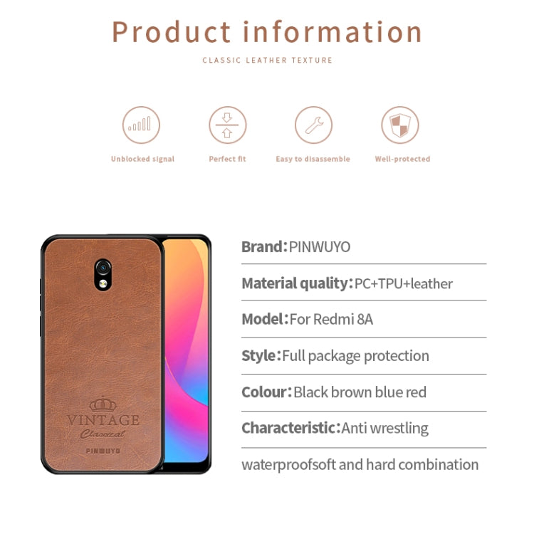 For Xiaomi RedMi 8A PINWUYO Pin Rui Series Classical Leather, PC + TPU + PU Leather Waterproof And Anti-fall All-inclusive Protective Shell(Blue) - Xiaomi Cases by PINWUYO | Online Shopping UK | buy2fix