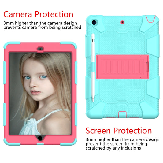 For iPad 10.2 Shockproof Two-Color Silicone Protection Case with Holder & Pen Slot(TeaL+Hot Pink) - iPad 10.2 Cases by buy2fix | Online Shopping UK | buy2fix