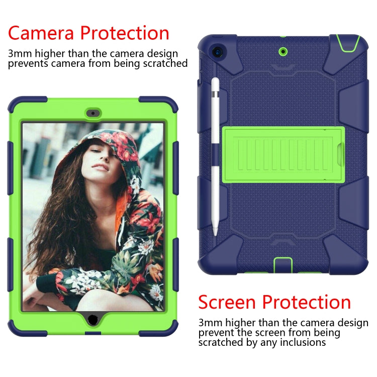 For iPad 10.2 Shockproof Two-Color Silicone Protection Case with Holder & Pen Slot(Dark Blue+Green) - iPad 10.2 Cases by buy2fix | Online Shopping UK | buy2fix