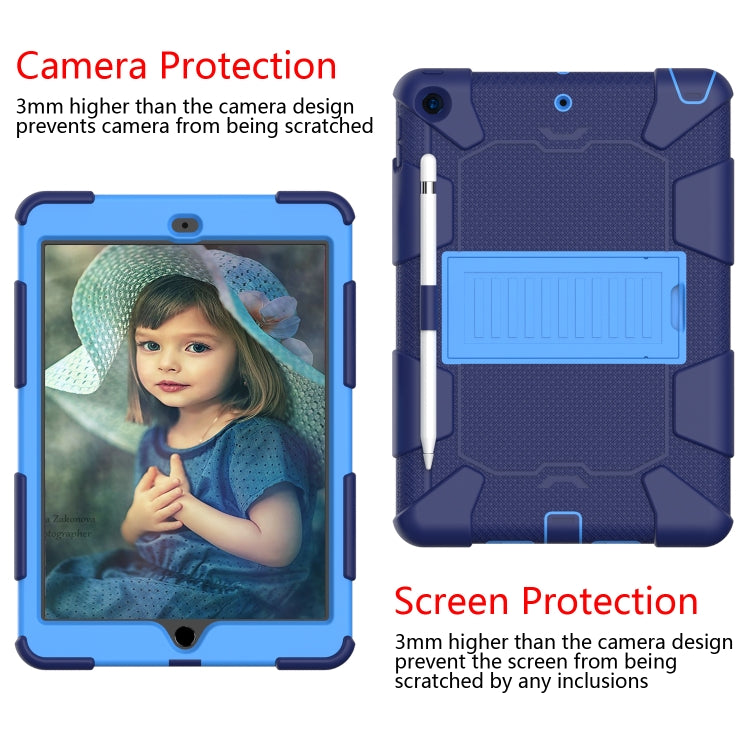 For iPad 10.2 Shockproof Two-Color Silicone Protection Case with Holder & Pen Slot(Dark Blue+Blue) - iPad 10.2 Cases by buy2fix | Online Shopping UK | buy2fix