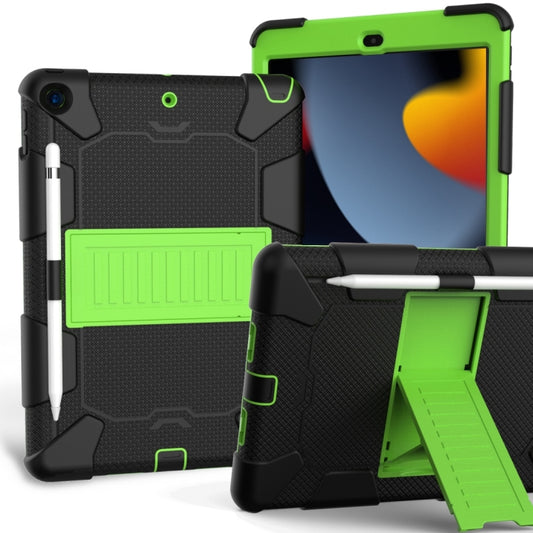 For iPad 10.2 Shockproof Two-Color Silicone Protection Case with Holder & Pen Slot(Black+Green) - iPad 10.2 Cases by buy2fix | Online Shopping UK | buy2fix