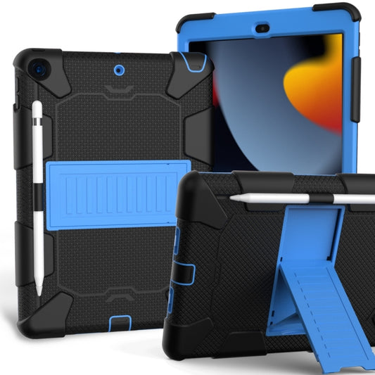 For iPad 10.2 Shockproof Two-Color Silicone Protection Case with Holder & Pen Slot(Black+Blue) - iPad 10.2 Cases by buy2fix | Online Shopping UK | buy2fix