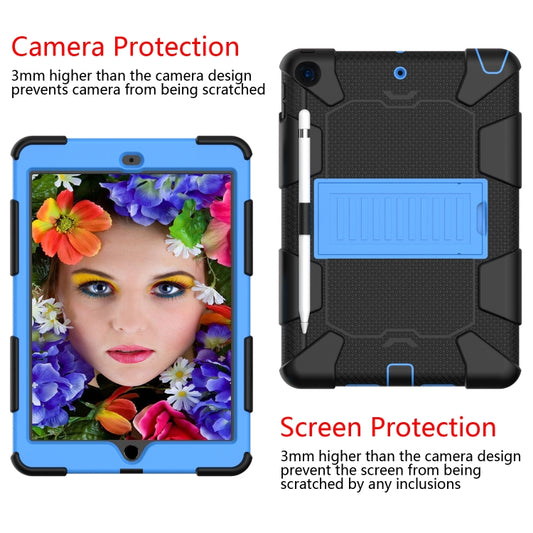 For iPad 10.2 Shockproof Two-Color Silicone Protection Case with Holder & Pen Slot(Black+Blue) - iPad 10.2 Cases by buy2fix | Online Shopping UK | buy2fix