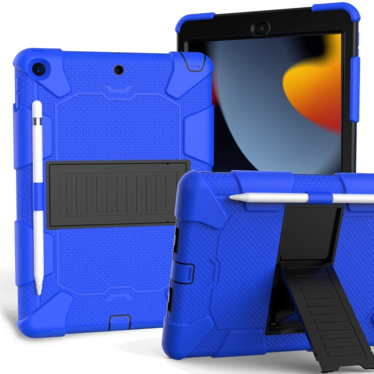 For iPad 10.2 Shockproof Two-Color Silicone Protection Case with Holder & Pen Slot(Blue+Black) - iPad 10.2 Cases by buy2fix | Online Shopping UK | buy2fix