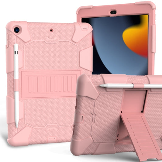 For iPad 10.2 Shockproof Two-Color Silicone Protection Case with Holder & Pen Slot(Rose Gold) - iPad 10.2 Cases by buy2fix | Online Shopping UK | buy2fix