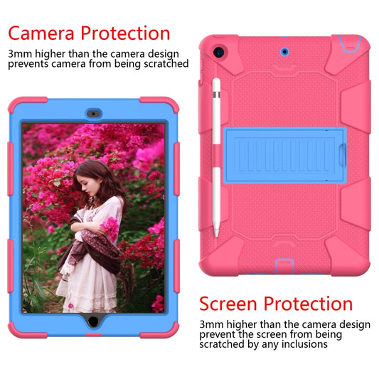 For iPad 10.2 Shockproof Two-Color Silicone Protection Case with Holder & Pen Slot(Hot Pink+Blue) - iPad 10.2 Cases by buy2fix | Online Shopping UK | buy2fix