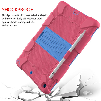 For iPad 10.2 Shockproof Two-Color Silicone Protection Case with Holder & Pen Slot(Hot Pink+Blue) - iPad 10.2 Cases by buy2fix | Online Shopping UK | buy2fix