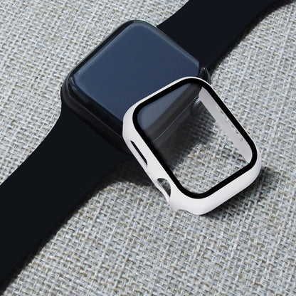 ENKAY Hat-prince Full Coverage PC Case + Tempered Glass Protector for Apple Watch Series 5 / 4 44mm(White) - Watch Cases by ENKAY | Online Shopping UK | buy2fix