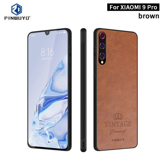 For Xiaomi Mi 9 Pro PINWUYO Pin Rui Series Classical Leather, PC + TPU + PU Leather Waterproof And Anti-fall All-inclusive Protective Shell(Brown) - Xiaomi Cases by PINWUYO | Online Shopping UK | buy2fix