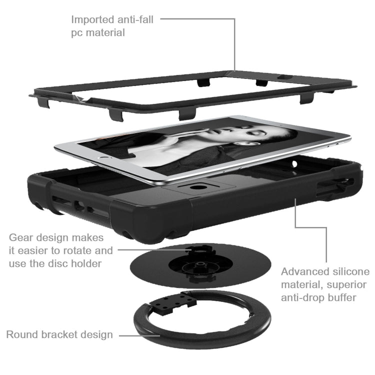 For iPad Air/Air2/Pro9.7 EVA + PC Flat Protective Shell with 360 ° Rotating Bracket(Black+Black) - iPad 9.7 (2018) & (2017) Cases by buy2fix | Online Shopping UK | buy2fix