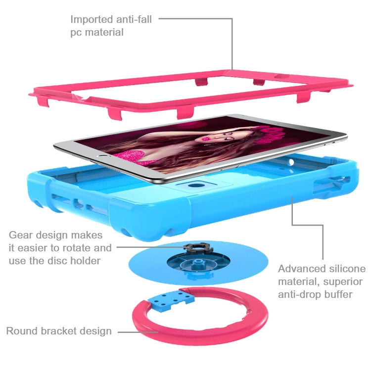 For iPad Air/Air2/Pro9.7 EVA + PC Flat Protective Shell with 360 ° Rotating Bracket(Blue+Rose Red) - iPad 9.7 (2018) & (2017) Cases by buy2fix | Online Shopping UK | buy2fix