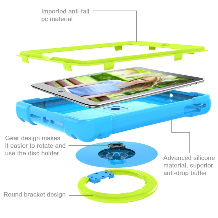 For iPad Air/Air2/Pro9.7 EVA + PC Flat Protective Shell with 360 ° Rotating Bracket(Blue+Grass Green) - iPad 9.7 (2018) & (2017) Cases by buy2fix | Online Shopping UK | buy2fix