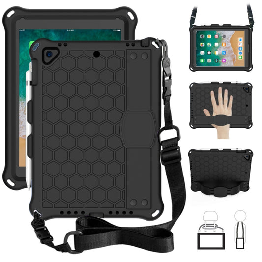 For iPad Air / Air 2 / Pro 9.7 / iPad 9.7 (2017) /  iPad 9.7 (2018) Honeycomb Design EVA + PC Four Corner Shockproof Protective Case with Straps(Black+Black) - iPad 9.7 (2018) & (2017) Cases by buy2fix | Online Shopping UK | buy2fix