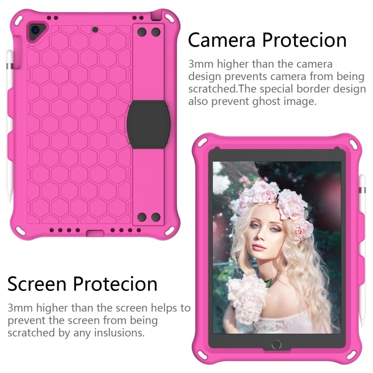 For iPad Air / Air 2 / Pro 9.7 / iPad 9.7 (2017) /  iPad 9.7 (2018) Honeycomb Design EVA + PC Four Corner Shockproof Protective Case with Straps(RoseRed+Black) - iPad 9.7 (2018) & (2017) Cases by buy2fix | Online Shopping UK | buy2fix