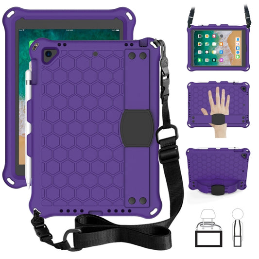For iPad Air / Air 2 / Pro 9.7 / iPad 9.7 (2017) /  iPad 9.7 (2018) Honeycomb Design EVA + PC Four Corner Shockproof Protective Case with Straps(Purple+Black) - iPad 9.7 (2018) & (2017) Cases by buy2fix | Online Shopping UK | buy2fix