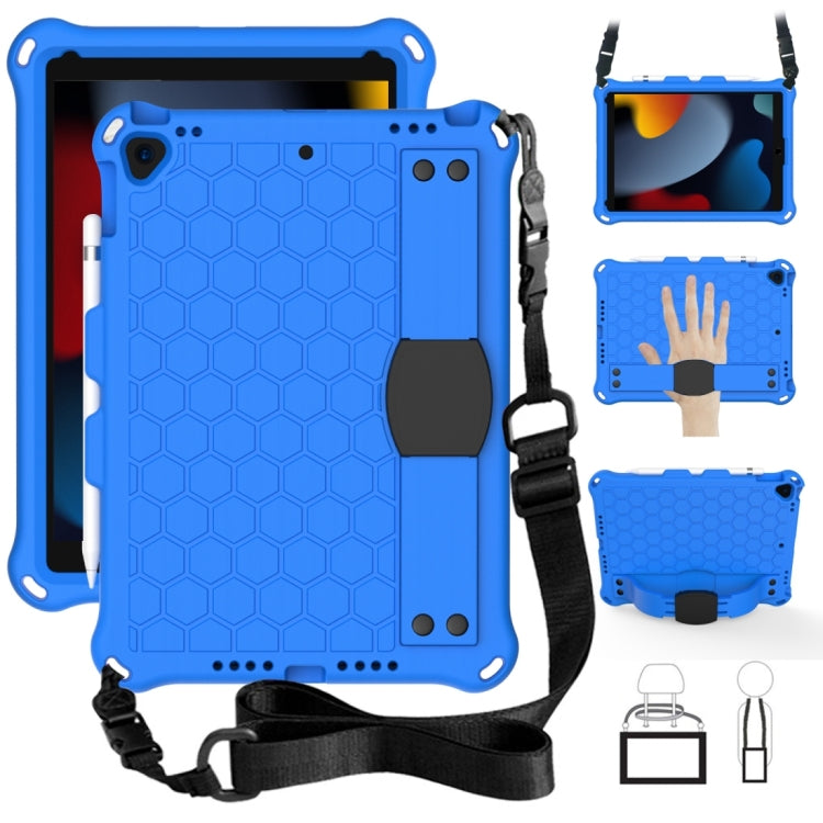 For iPad 10.2 Honeycomb Design EVA + PC Four Corner Shockproof Protective Case with Straps(Blue+Black) - iPad 10.2 Cases by buy2fix | Online Shopping UK | buy2fix