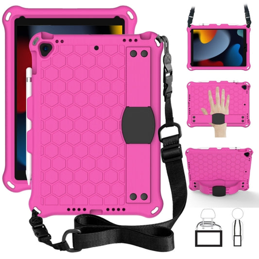 For iPad 10.2 Honeycomb Design EVA + PC Four Corner Shockproof Protective Case with Straps(RoseRed+Black) - iPad 10.2 Cases by buy2fix | Online Shopping UK | buy2fix