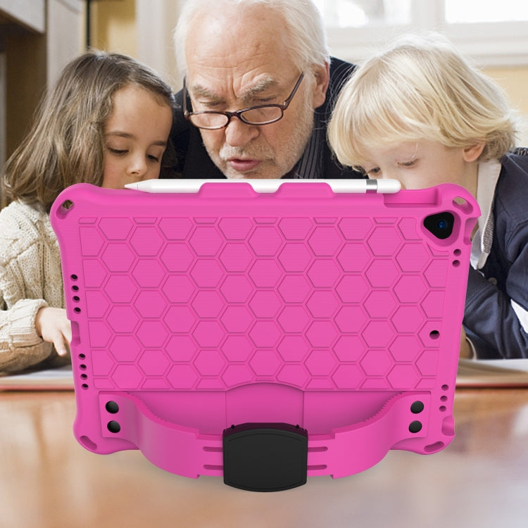 For iPad 10.2 Honeycomb Design EVA + PC Four Corner Shockproof Protective Case with Straps(RoseRed+Black) - iPad 10.2 Cases by buy2fix | Online Shopping UK | buy2fix