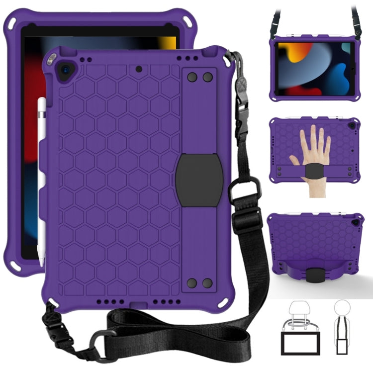 For iPad 10.2 Honeycomb Design EVA + PC Four Corner Shockproof Protective Case with Straps(Purple+Black) - iPad 10.2 Cases by buy2fix | Online Shopping UK | buy2fix