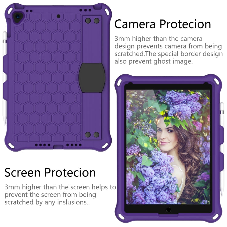 For iPad 10.2 Honeycomb Design EVA + PC Four Corner Shockproof Protective Case with Straps(Purple+Black) - iPad 10.2 Cases by buy2fix | Online Shopping UK | buy2fix