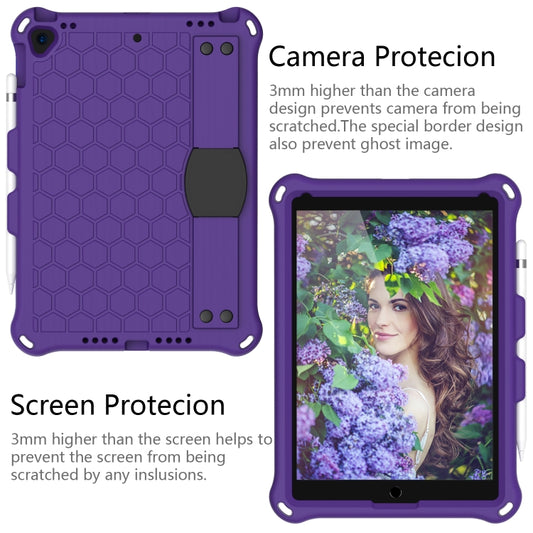 For iPad 10.2 Honeycomb Design EVA + PC Four Corner Shockproof Protective Case with Straps(Purple+Black) - iPad 10.2 Cases by buy2fix | Online Shopping UK | buy2fix