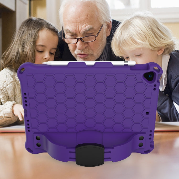 For iPad 10.2 Honeycomb Design EVA + PC Four Corner Shockproof Protective Case with Straps(Purple+Black) - iPad 10.2 Cases by buy2fix | Online Shopping UK | buy2fix