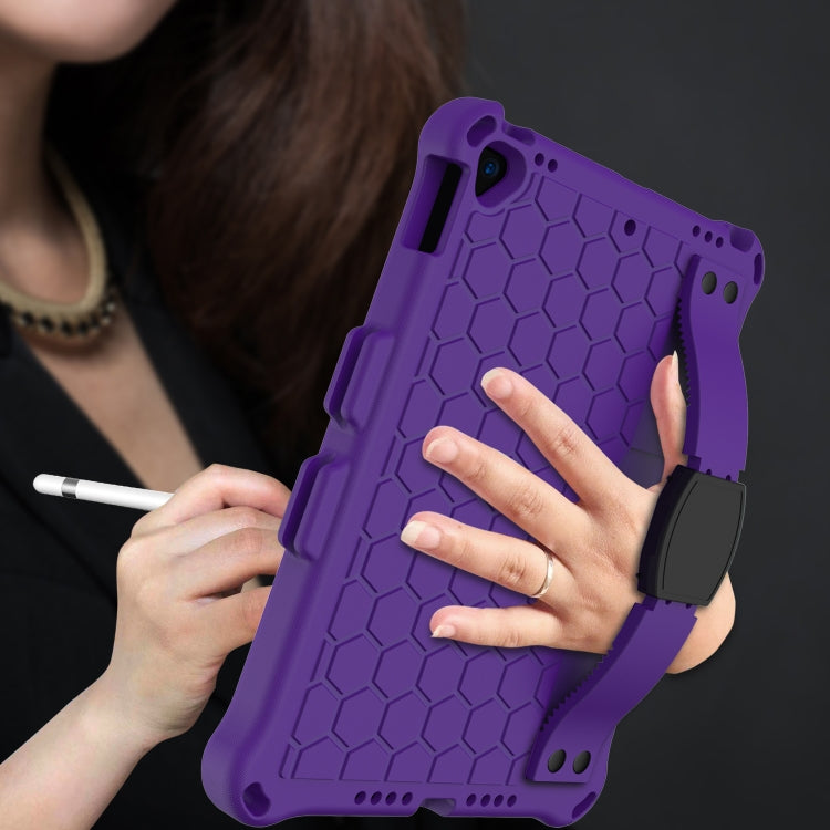 For iPad 10.2 Honeycomb Design EVA + PC Four Corner Shockproof Protective Case with Straps(Purple+Black) - iPad 10.2 Cases by buy2fix | Online Shopping UK | buy2fix