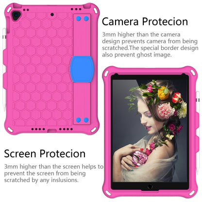 For iPad 10.2 Honeycomb Design EVA + PC Four Corner Shockproof Protective Case with Straps (Rose Red) - iPad 10.2 Cases by buy2fix | Online Shopping UK | buy2fix