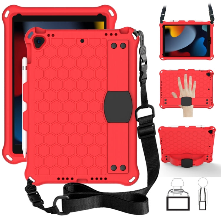 For iPad  Air 2019 10.5 Honeycomb Design EVA + PC Four Corner Anti Falling Flat Protective Shell With Straps(Red+Black) - iPad Air (2019) Cases by buy2fix | Online Shopping UK | buy2fix