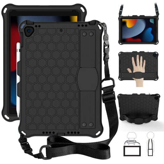 For iPad  Air 2019 10.5 Honeycomb Design EVA + PC Four Corner Anti Falling Flat Protective Shell With Straps(Black+Black) - iPad Air (2019) Cases by buy2fix | Online Shopping UK | buy2fix