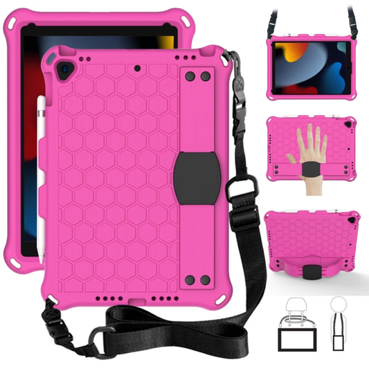 For iPad  Air 2019 10.5 Honeycomb Design EVA + PC Four Corner Anti Falling Flat Protective Shell With Straps(RoseRed+Black) - iPad Air (2019) Cases by buy2fix | Online Shopping UK | buy2fix