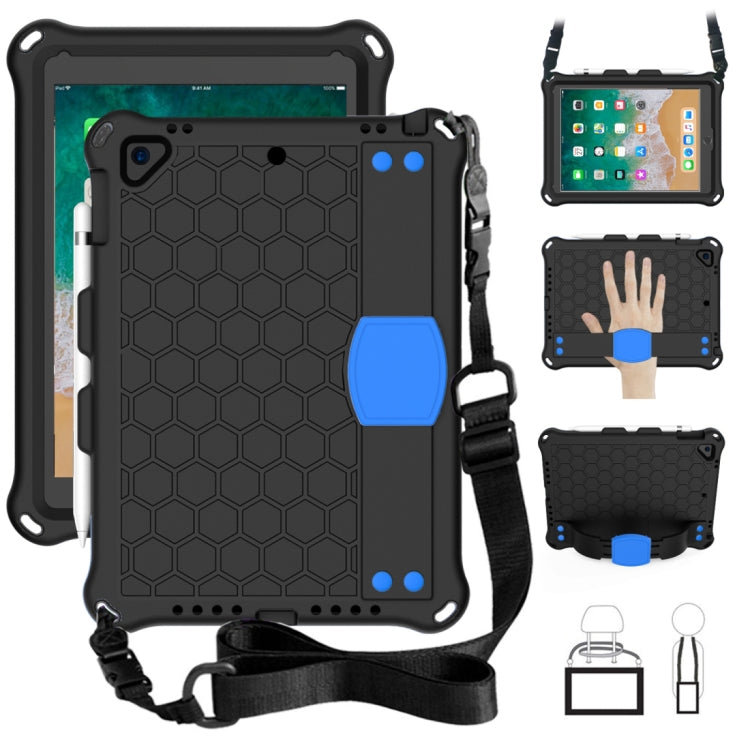 For iPad 9.7 2017/2018 Honeycomb Design EVA + PC Four Corner Anti Falling Flat Protective Shell With Straps(Black+Blue) - iPad 9.7 (2018) & (2017) Cases by buy2fix | Online Shopping UK | buy2fix