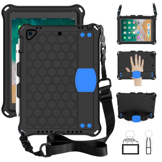 For iPad 9.7 2017/2018 Honeycomb Design EVA + PC Four Corner Anti Falling Flat Protective Shell With Straps(Black+Blue) - iPad 9.7 (2018) & (2017) Cases by buy2fix | Online Shopping UK | buy2fix