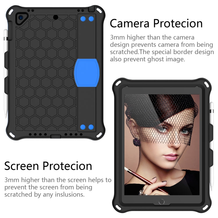 For iPad 9.7 2017/2018 Honeycomb Design EVA + PC Four Corner Anti Falling Flat Protective Shell With Straps(Black+Blue) - iPad 9.7 (2018) & (2017) Cases by buy2fix | Online Shopping UK | buy2fix