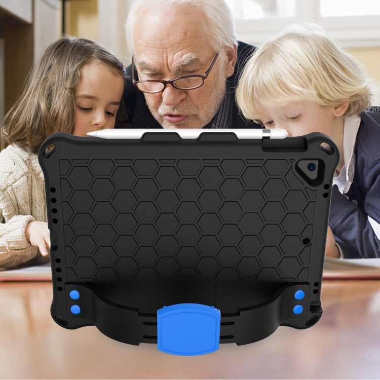 For iPad 9.7 2017/2018 Honeycomb Design EVA + PC Four Corner Anti Falling Flat Protective Shell With Straps(Black+Blue) - iPad 9.7 (2018) & (2017) Cases by buy2fix | Online Shopping UK | buy2fix
