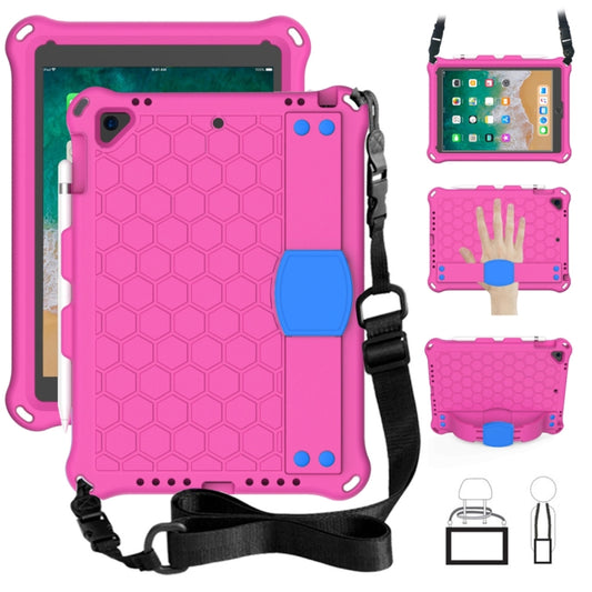 For iPad 9.7 2017/2018 Honeycomb Design EVA + PC Four Corner Anti Falling Flat Protective Shell With Straps(Rose Red+Blue) - iPad 9.7 (2018) & (2017) Cases by buy2fix | Online Shopping UK | buy2fix