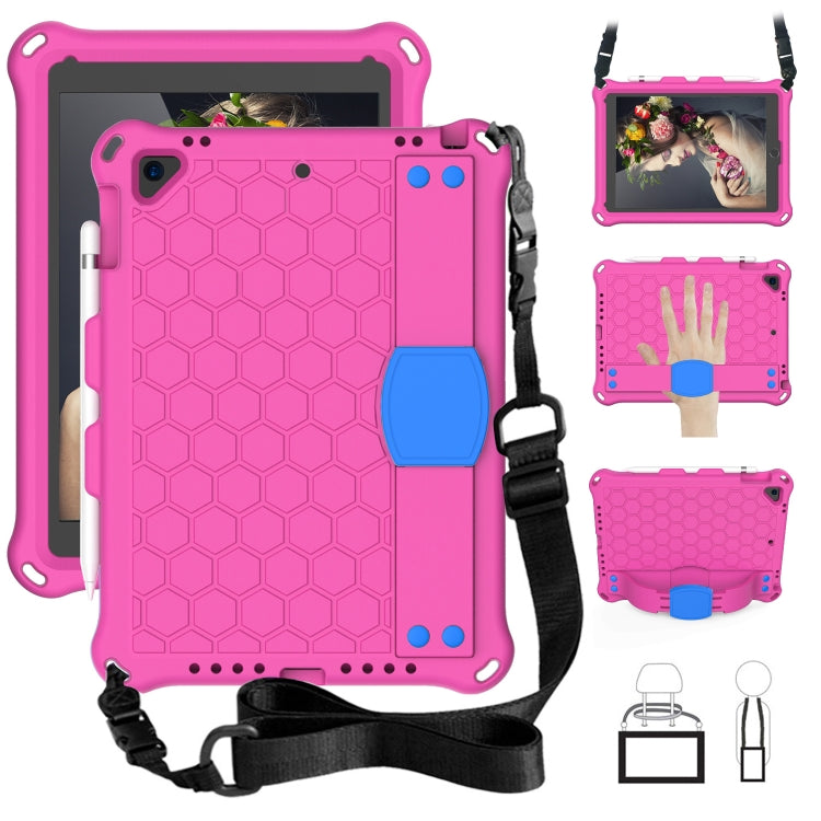 For iPad 9.7 2017/2018 Honeycomb Design EVA + PC Four Corner Anti Falling Flat Protective Shell With Straps(Rose Red+Blue) - iPad 9.7 (2018) & (2017) Cases by buy2fix | Online Shopping UK | buy2fix